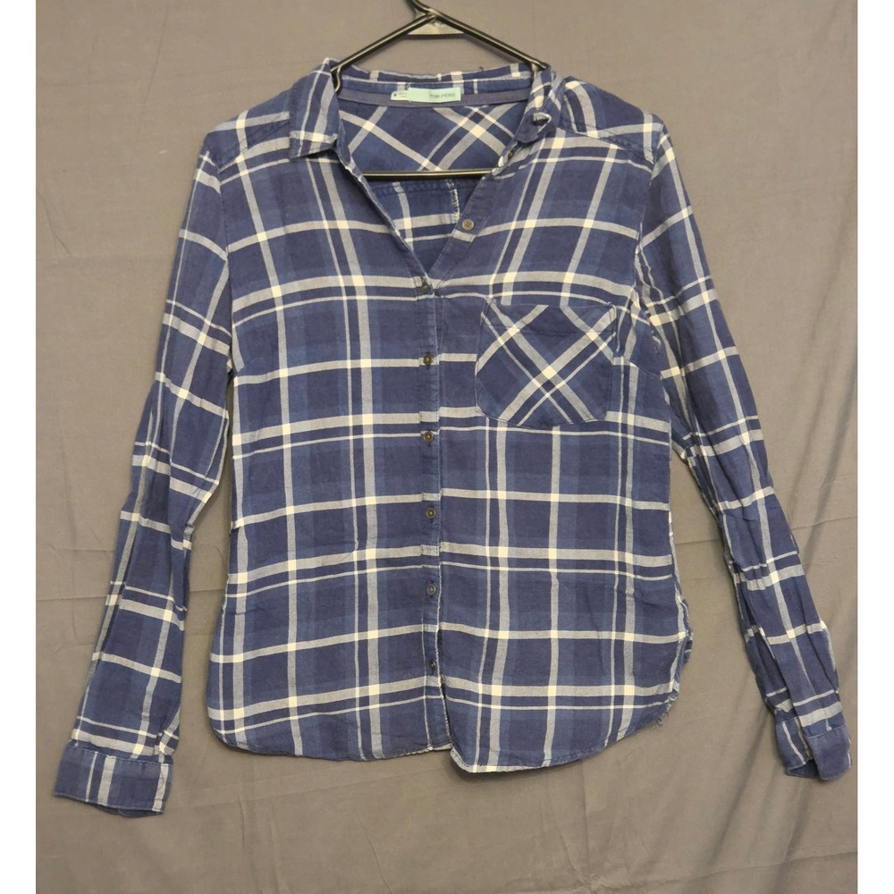 Maurices Flannel Button-Up Plaid Shirt Womens Size Medium Blue White